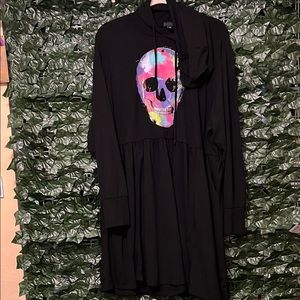Black Hoodie Dress with Colorful Skull Design